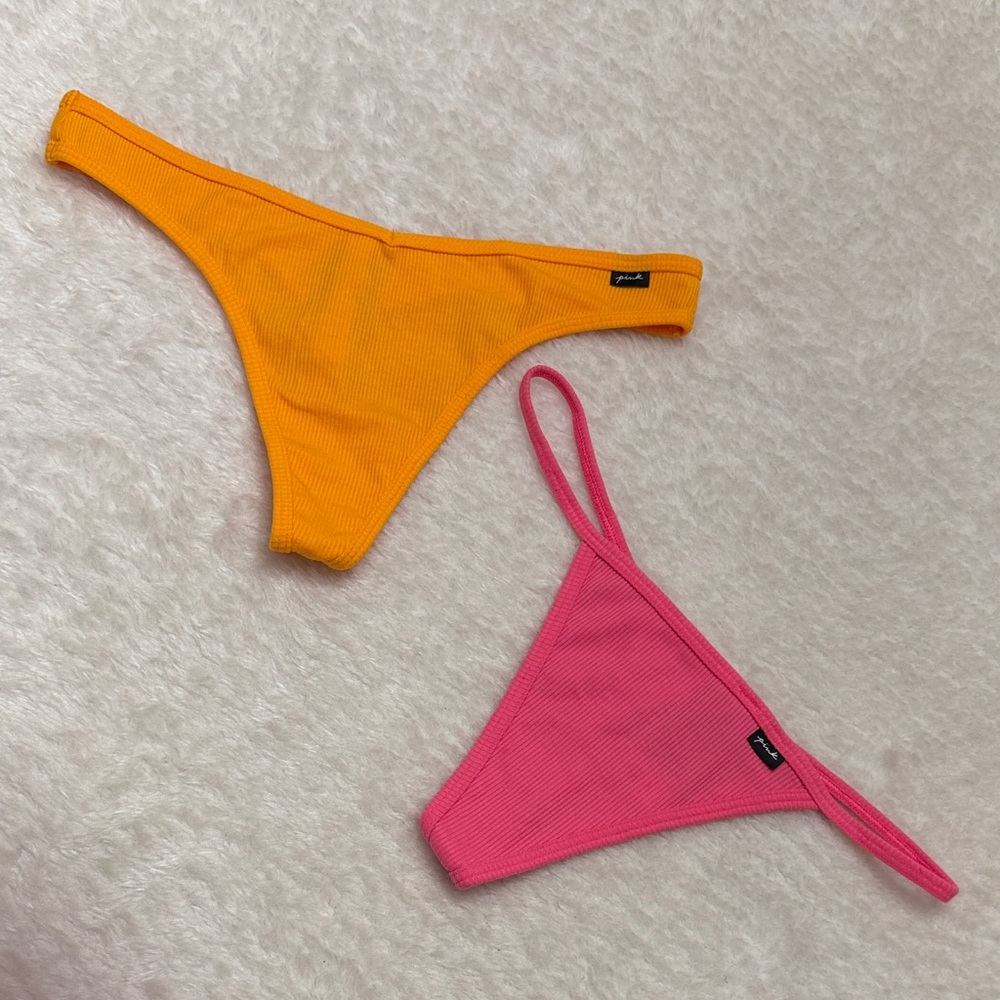 VS Pink Ribbed Cotton Thong & G-String